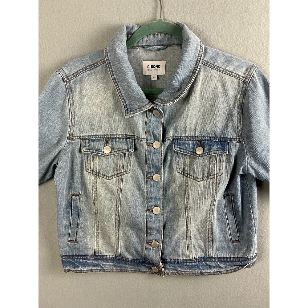 Ci Sono Denim Jacket Women's Large Cropped Jean Jacket Casual